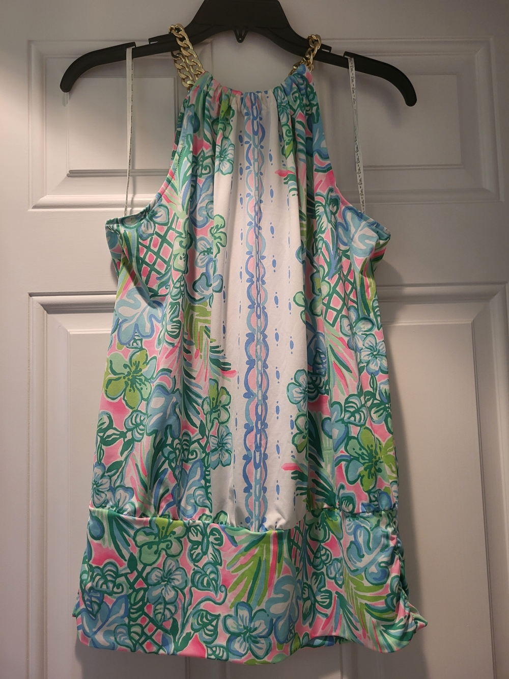 Lilly Pulitzer Pastel Floral Halter Top with Gold Chain.
